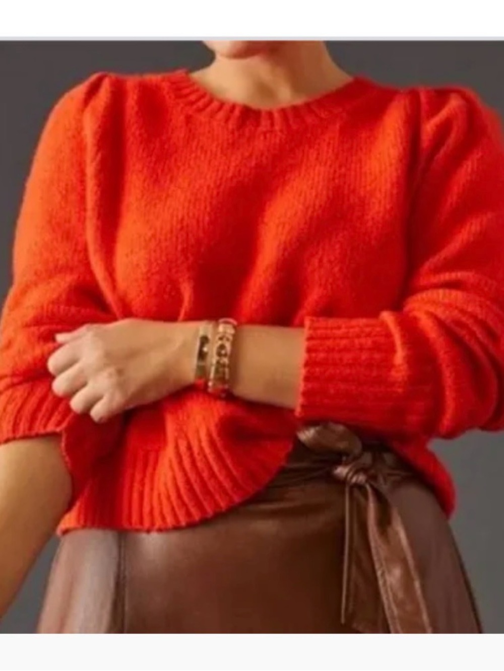 Anthropology Maeve MP Crewneck Orange soft puff sleeve cotton stretch sweater